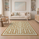 Beige and Neutral Geometric Maze Labyrinth Area Rug