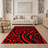 Bold Red Black Tribal Swirl Area Rug