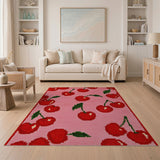Cherry Print Pink Area Rug