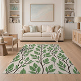 Green Leaf Branch Pattern Area Rug