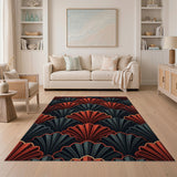 Red Black Scallop Geometric Area Rug