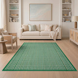 Green Gingham Check Area Rug with Border