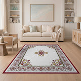 Red Ornate Red Gold Floral Border Area Rug