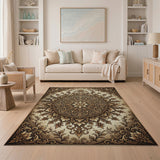 Gold and Silver Ornate Gold Mandala Area Rug