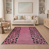 Pink Leopard Spot Striped Area Rug