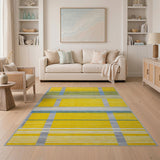 Vibrant Yellow Grid Geometric Geometric Modern Area Rug