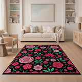 Pink Vibrant Pink Roses Floral Area Rug