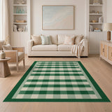Green Green Gingham Checkered Farmhouse Area Rug