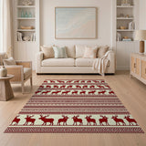 Red Deer Silhouette Tribal Pattern Rug