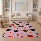 Playful Black Cats Hearts Pink Area Rug