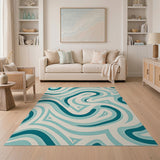 Teal Wavy Abstract Abstract Area Area Rug