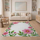 Pink Floral Border Pink Area Rug