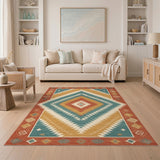 Blue and Teal Southwestern Teal Geometric Area Rug