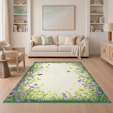 Purple Butterfly Floral Washable Area Rug