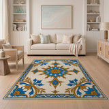 Ornate Blue Gold Persian Medallion Area Rug