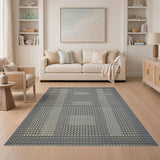 Grey Geometric Grid Woven Area Rug