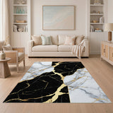 Black White Marble Gold Area Rug