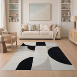 Modern Geometric Black White Circles Area Rug