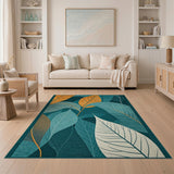 Teal and Orange Abstract Leaf Area Rug