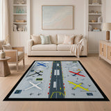 Airport Runway with Colorful Planes Kids Rug