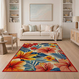 Vibrant Hibiscus Palm Leaf Coastal Area Rug