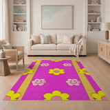 Playful Smiling Flowers Pink Area Rug