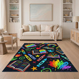 Rainbow Books and Crayons Kids Area Rug