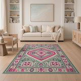 Teal Pink Geometric Southwestern Area Rug