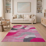 Abstract Pink Wavy Geometric Area Rug