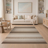 Textured Beige Brown Striped Area Rug