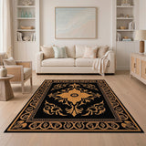Black Gold Ornate Floral Medallion Rug