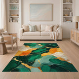 Green Marble Gold Abstract Area Rug