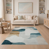 Abstract Teal Wave Neutral Area Rug