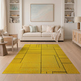 Vibrant Yellow Grid Geometric Area Rug