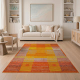 Orange Vibrant Orange Geometric Grid Area Rug