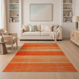 Orange Horizontal Striped Distressed Area Rug