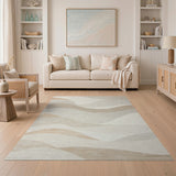 Serene Beige Abstract Wave Area Rug