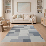 Modern Grey Geometric Block Rug