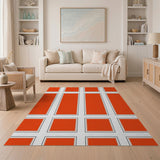 Vibrant Orange Geometric Grid Area Rug