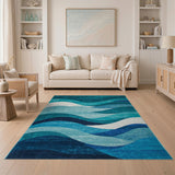 Blue and Teal Ocean Wave Blue Teal Area Rug