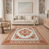 Ornate Orange Floral Border Area Rug