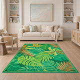 Vibrant Green Tropical Leaf Area Rug