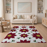 Red Poinsettia Floral Pattern Floral Vintage Area Rug
