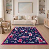 Festive Pink Santa Christmas Cartoon Area Rug
