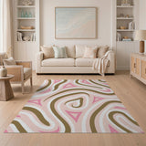 Pink Wavy Geometric Abstract Area Rug