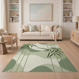 ODIKA Sage Green Bamboo Leaf Washable Rug - Low Pile Abstract Modern Non-Slip Area Rug