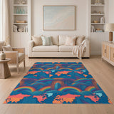 Vibrant Rainbow World Map Wave Area Rug