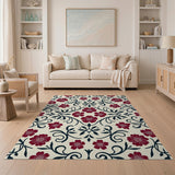 Red Floral Vine Area Rug on Cream