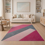 Pink Grey Diagonal Geometric Area Rug