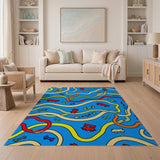 Playful Multi-Color Vehicles Wavy Roads Kids Rug